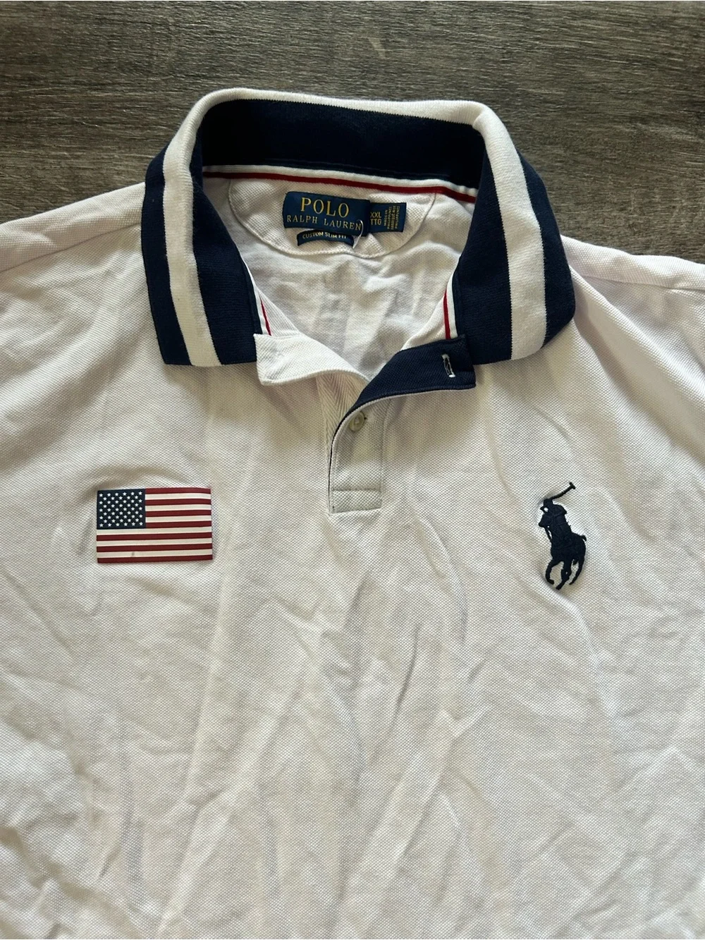 Ralph Lauren White Polo with Navy and Red Sleeve Accents